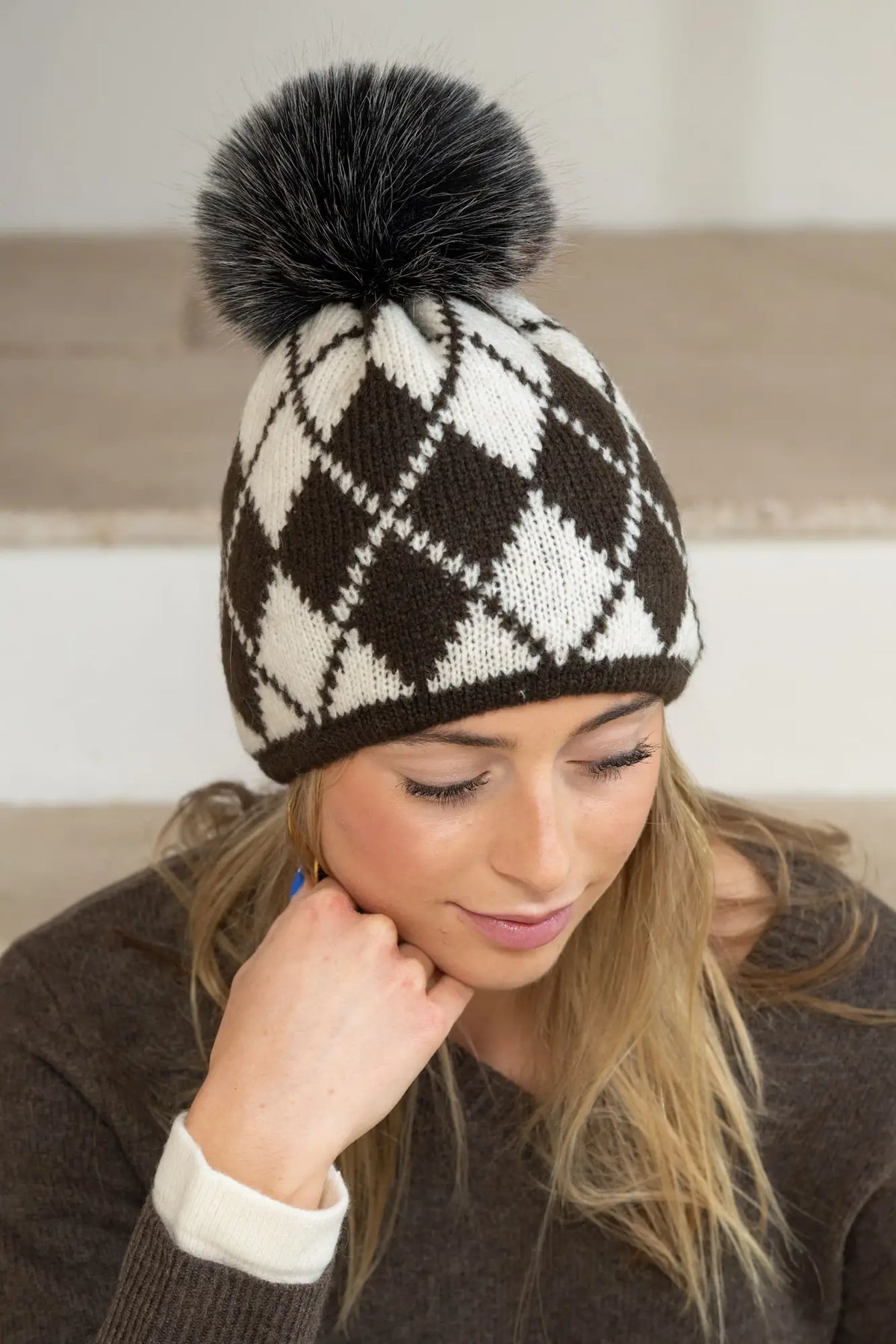 Argyle Beanie in Chocolate