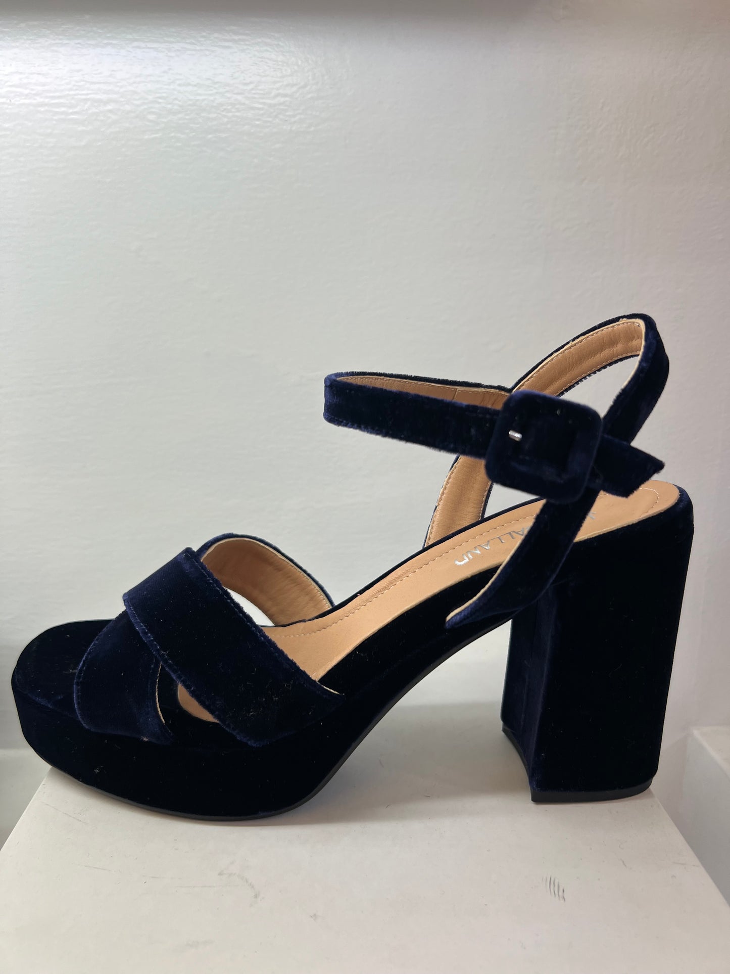 Jane Galland sandals navy velvet shoes