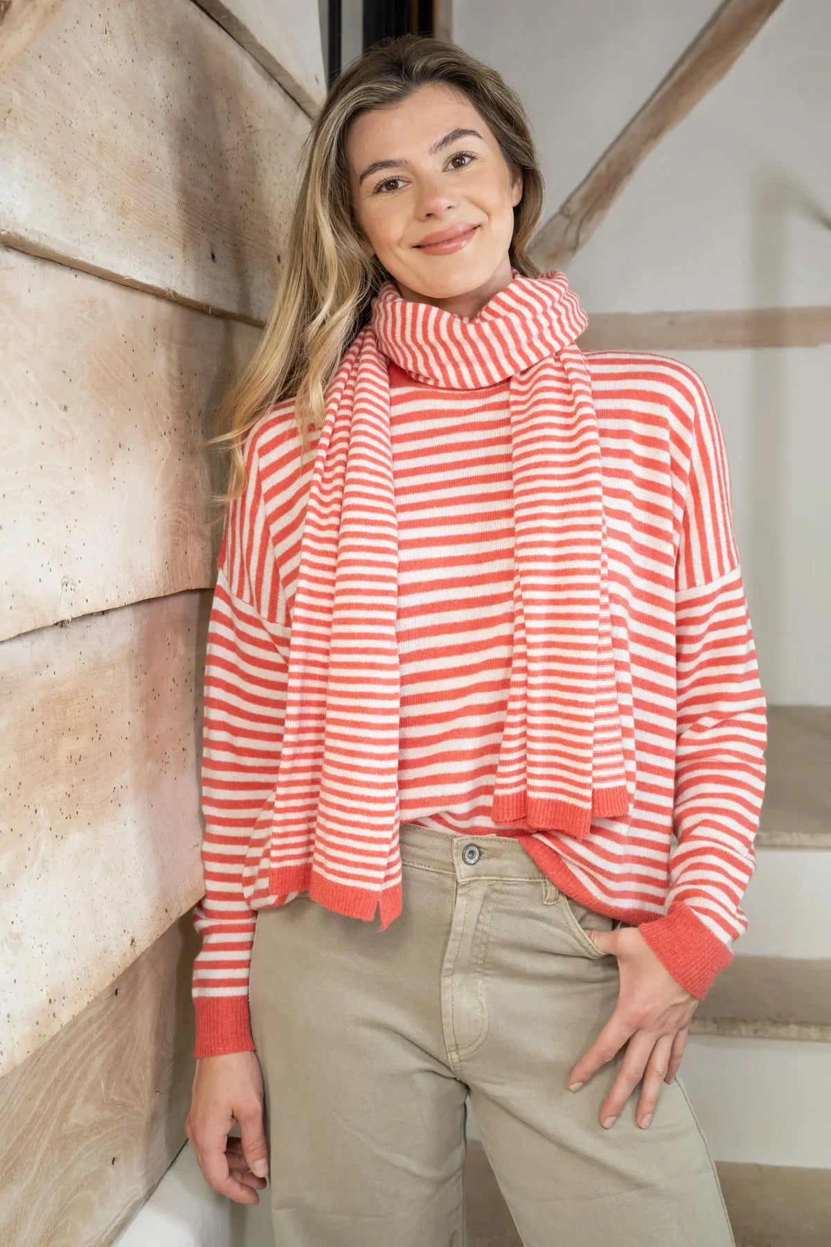 Benedict Jersey in Ecru/Coral