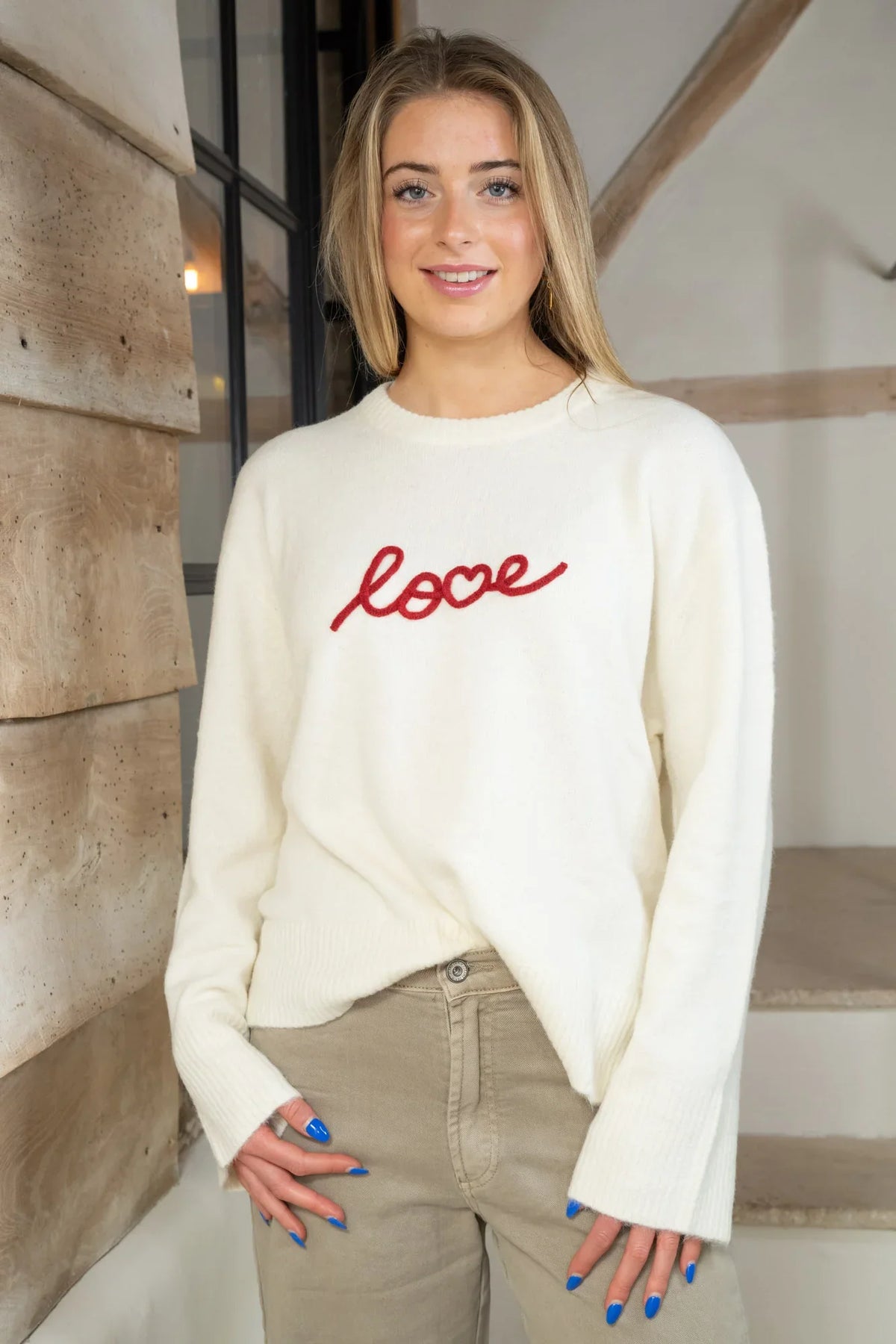 Love Jersey in Ivory/Red