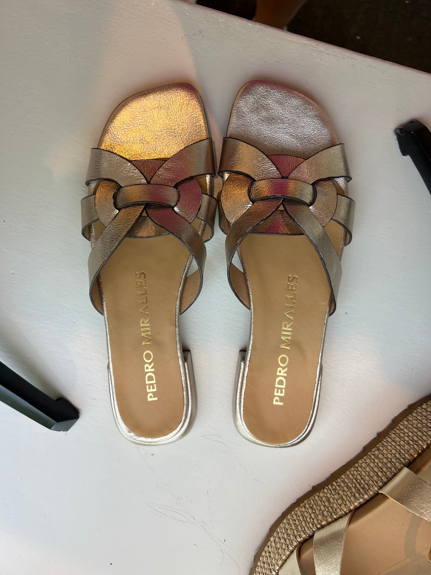 Pedro Miralles metallic slides shoes