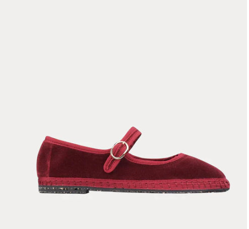 Flabelus Lucrecia Burgundy Velvet Mary Jane shoes