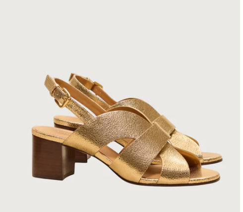 Rivecour N°551 Gold Leather Heeled Sandals Shoes