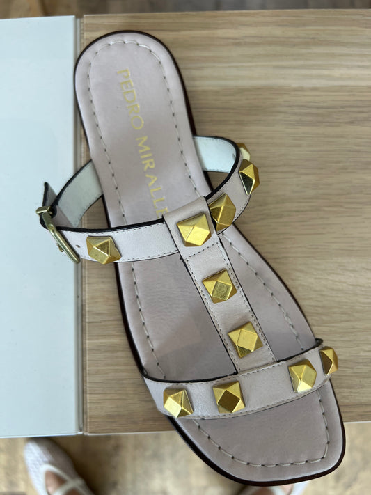 Pedro Miralles pink studded slides shoes