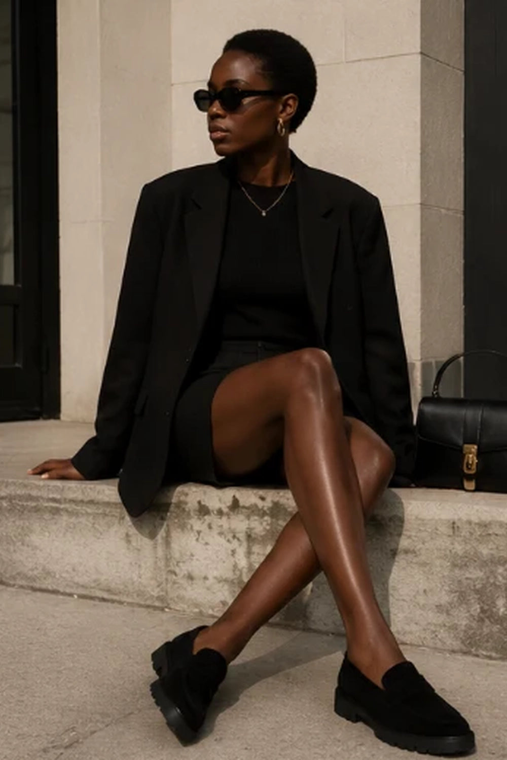 Jane Galland SALLY Black Suede Chunky Loafers