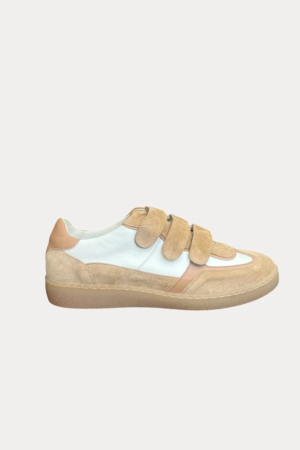 Jane Galland SONJA Beige Suede Velcro Trainers