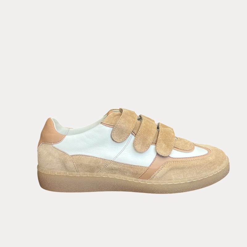 Jane Galland SONJA Beige Suede Velcro Trainers Shoes