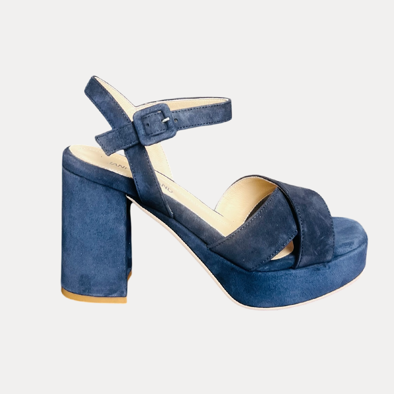Jane Galland JULIETTE Navy Suede Platform Sandals Shoes