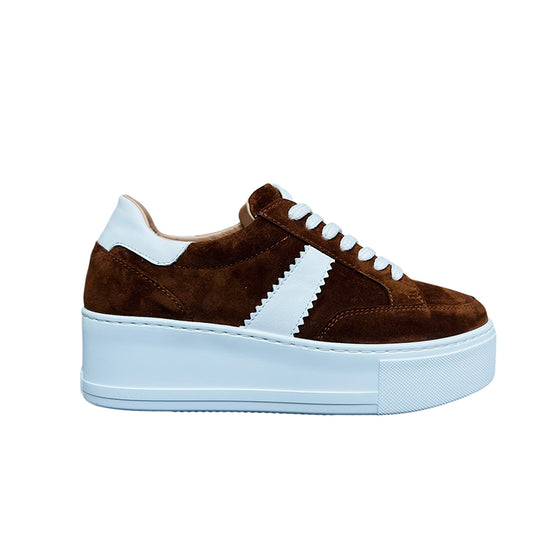 JANE GALLAND BROWN LACES Z1866 Crosta Cuoio Flatform Trainers Leather Shoes