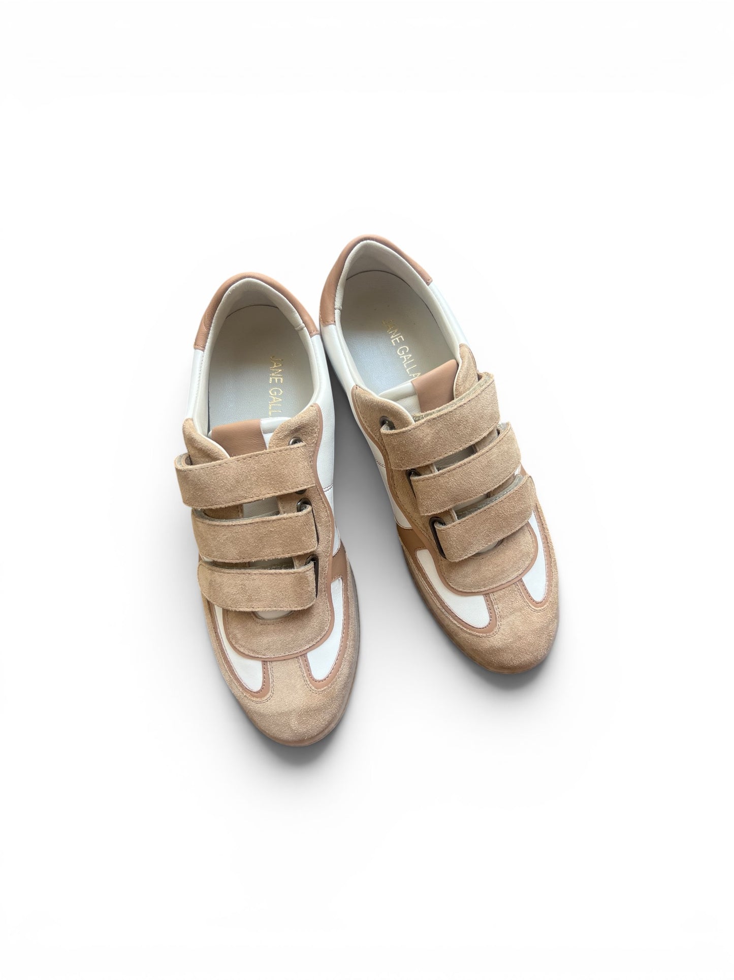 Jane Galland SONJA Beige Suede Velcro Trainers Shoes