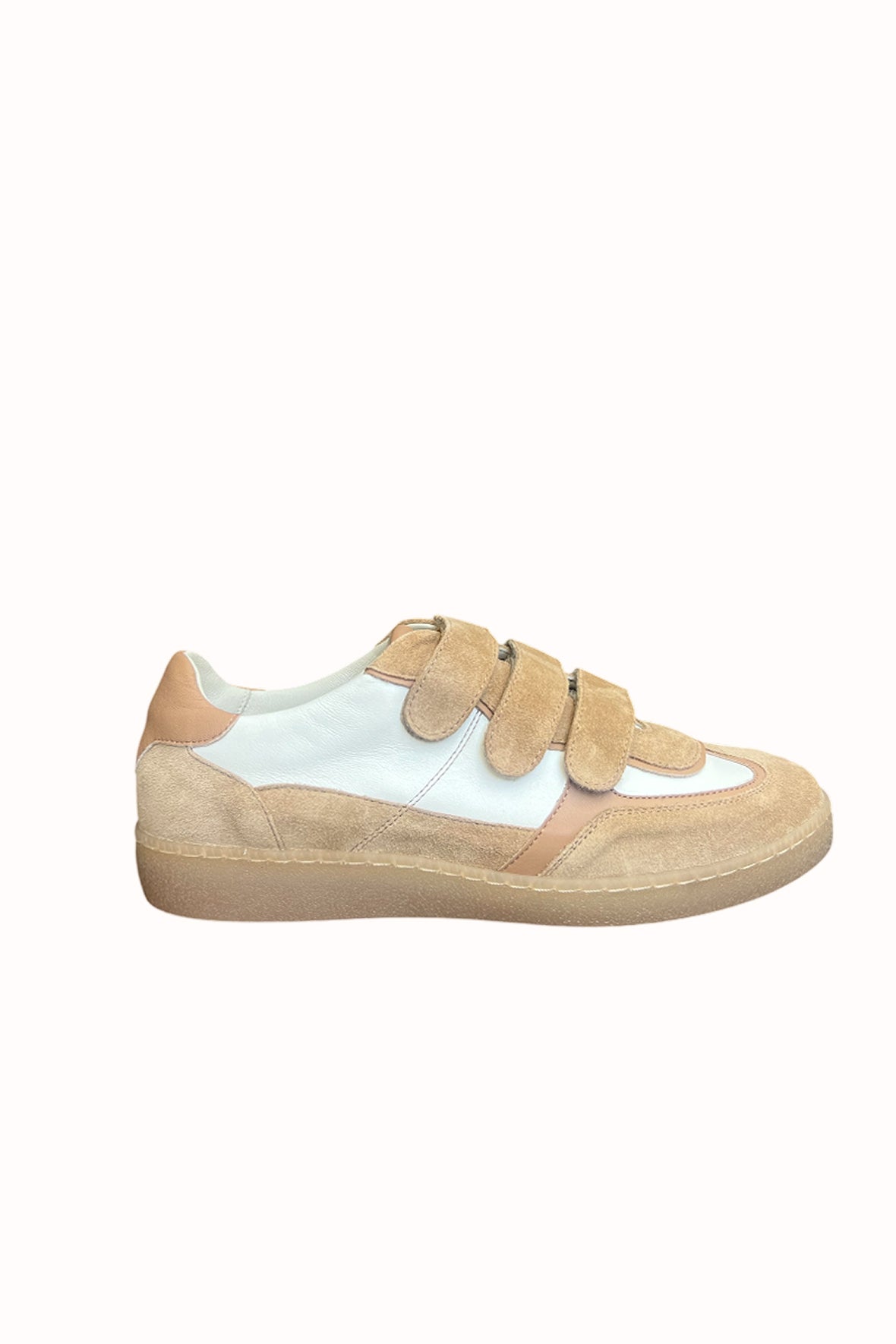 Jane Galland SONJA Beige Suede Velcro Trainers