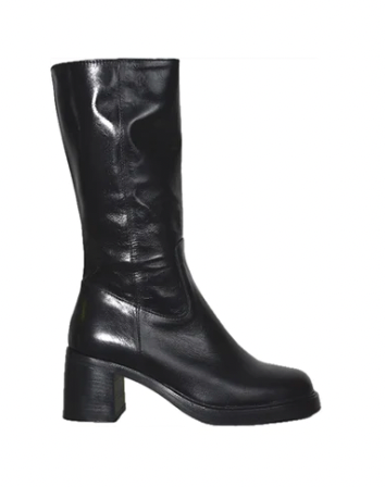 Jane Galland BLACK LEATHER mid calf BOOTS Shoes