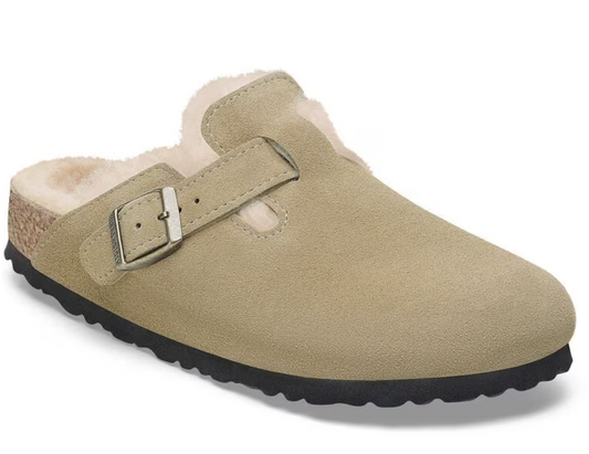 Birkenstock Boston Taupe Shearling Clogs Shoes