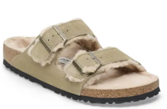 Birkenstock Arizona Taupe Shearling Clogs Shoes