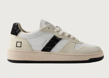 DATE Court Shiny White Glitter Black Trainers Shoes