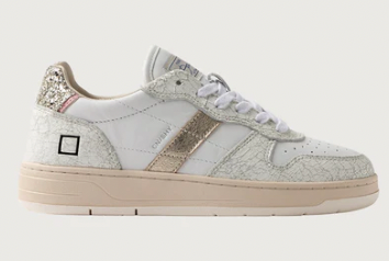 DATE Court Shiny White Glitter Platinum Trainers Shoes