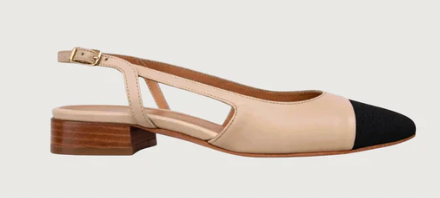 Jane Galland DELPHINE Black & Beige Slingback Flats Shoes