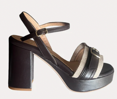Jane Galland LAURE Brown Leather Platform Sandals Shoes