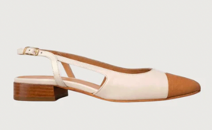 Jane Galland DELPHINE Tan & Beige Slingback Flats Shoes