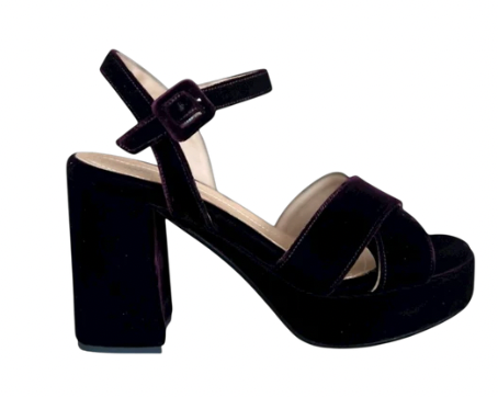 Jane Galland JULIETTE Dark Burgundy Velvet Platform Sandals Shoes